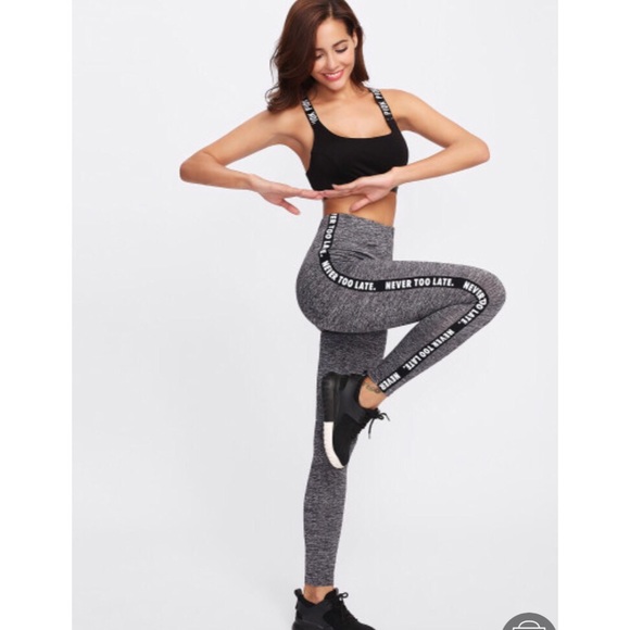 Letter Print Side Marled Knit Leggings - Picture 2 of 5